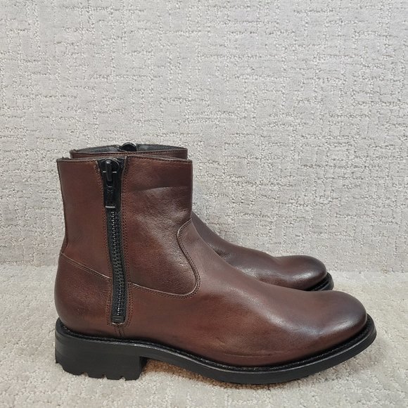 Frye Stanton Men's Size 10 D Brown Side Outside Zip Ankle Biker Boots NEW - Picture 1 of 9